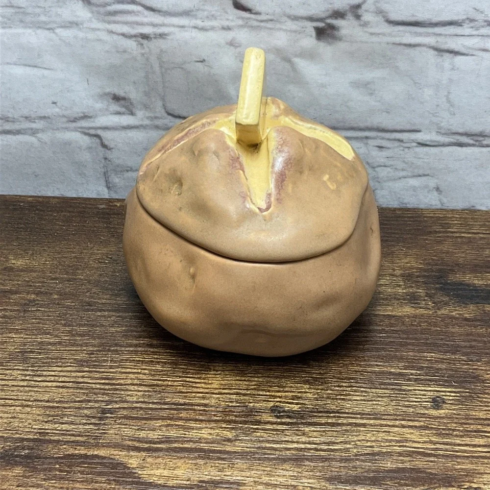 Vintage Ceramic Potato Shaped Serving Bowl W Pat Of Butter On Lid Czechoslovakia